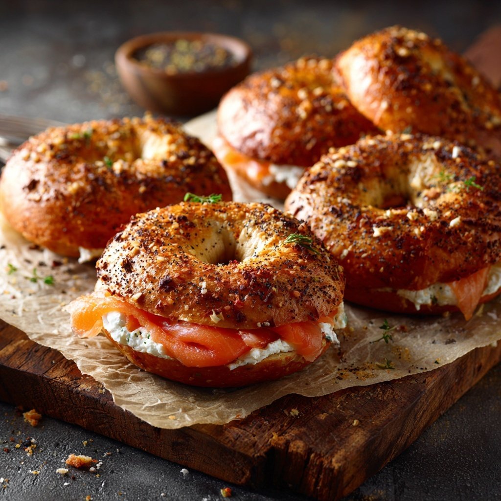 Bagels proteicos salgados deliciosos