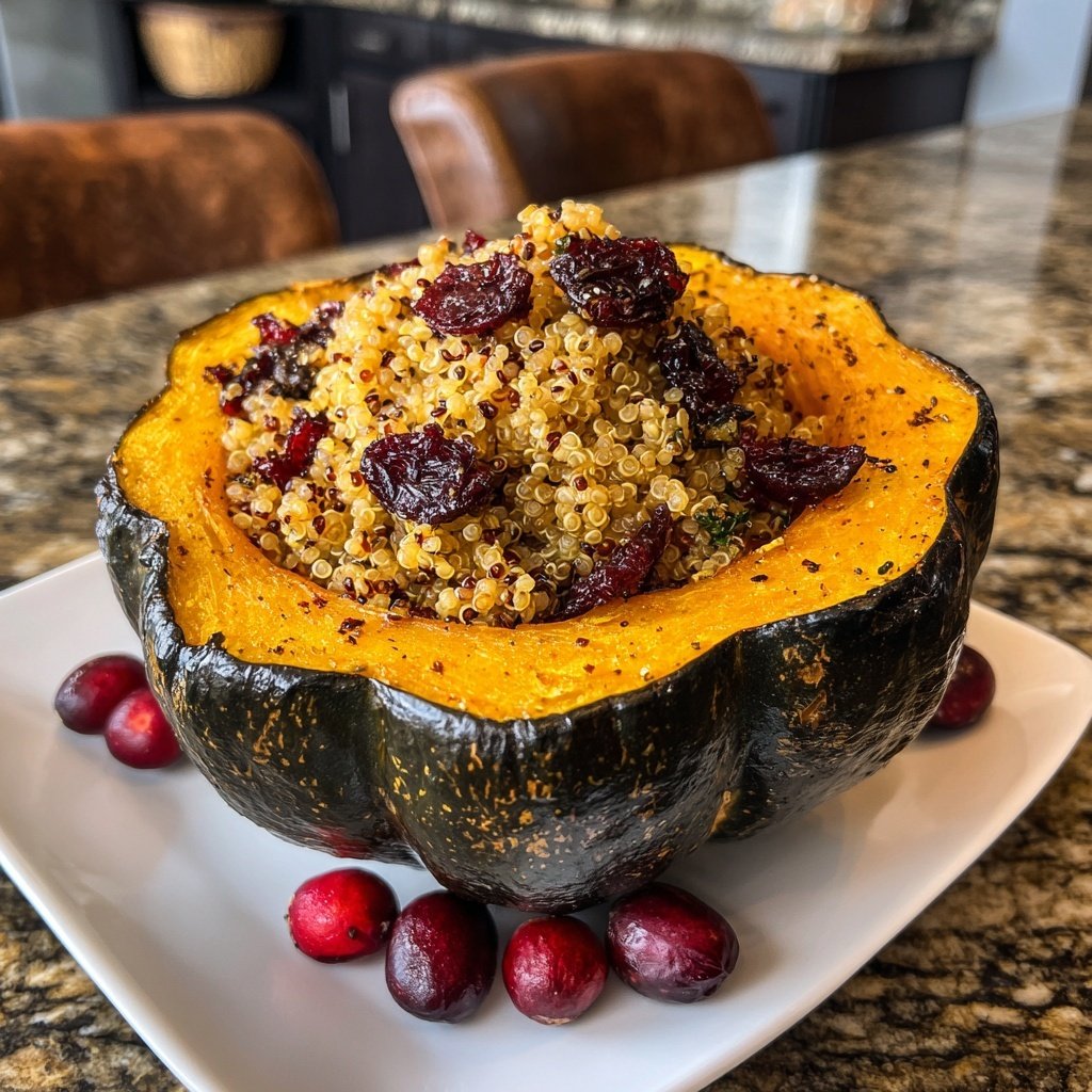 Abóbora-acorn recheada quinoa cranberries