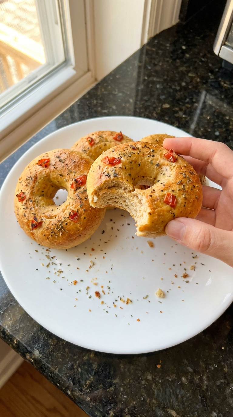 Bagels proteicos de tomate com ervas