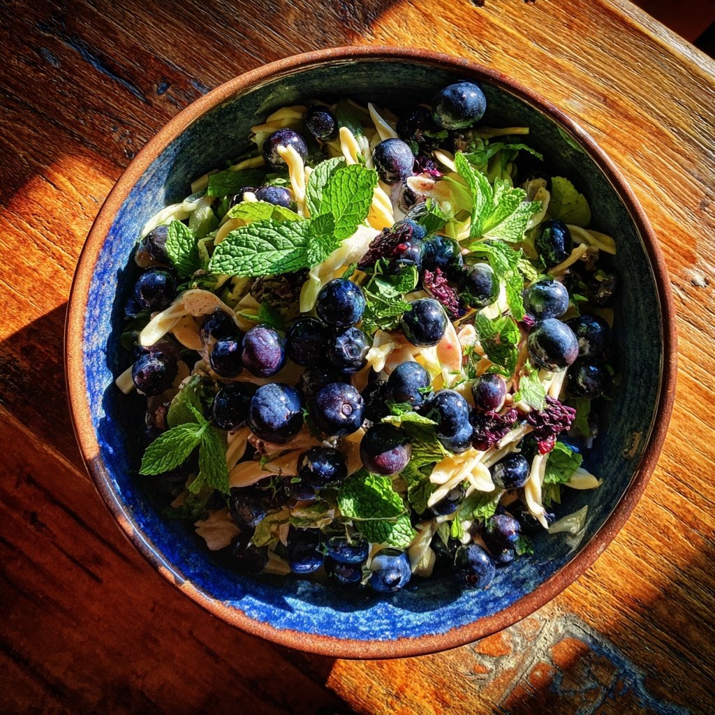 Salada de massa azeda mirtilos menta