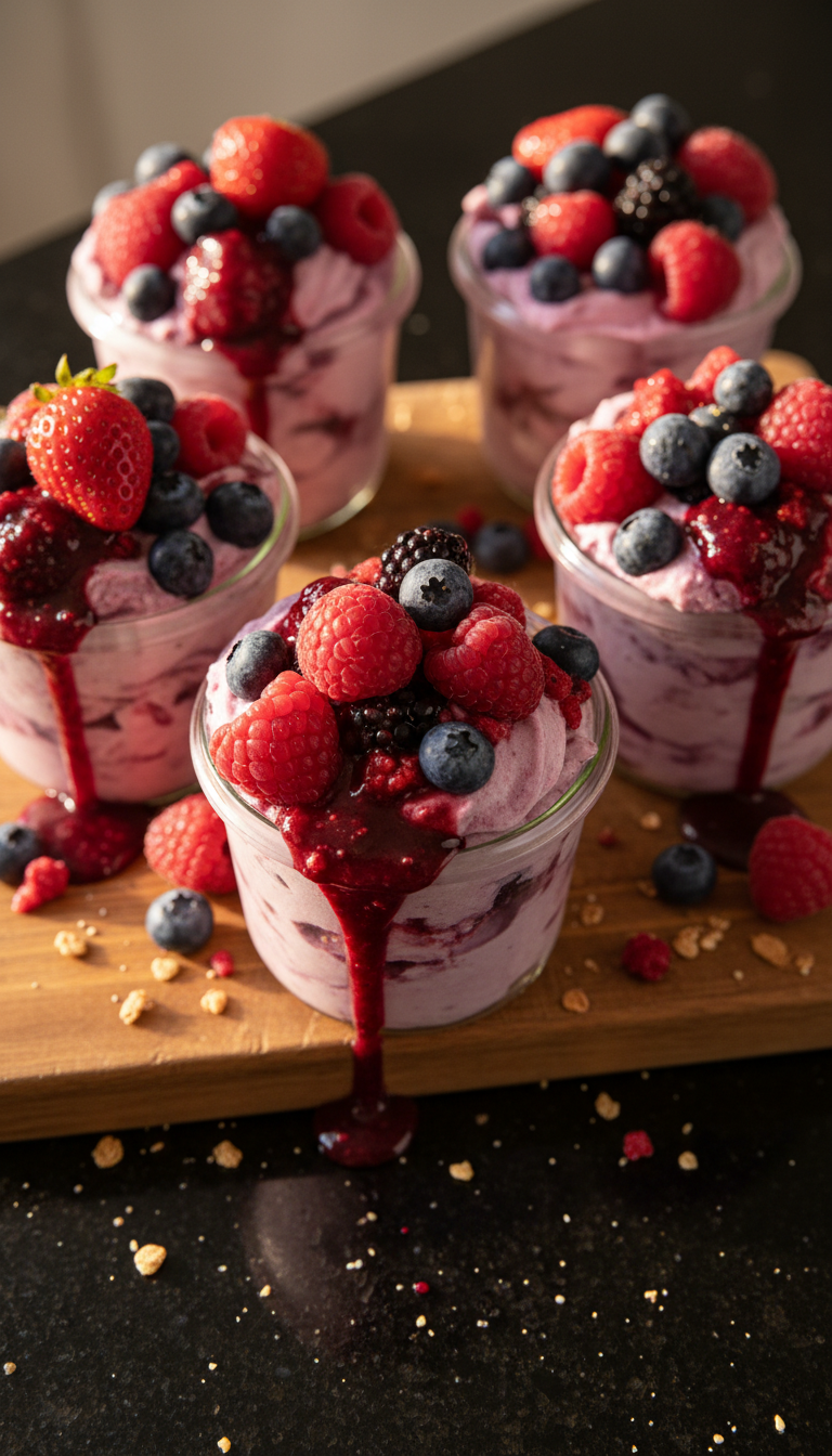 Taças de iogurte congelado explosão de bagas