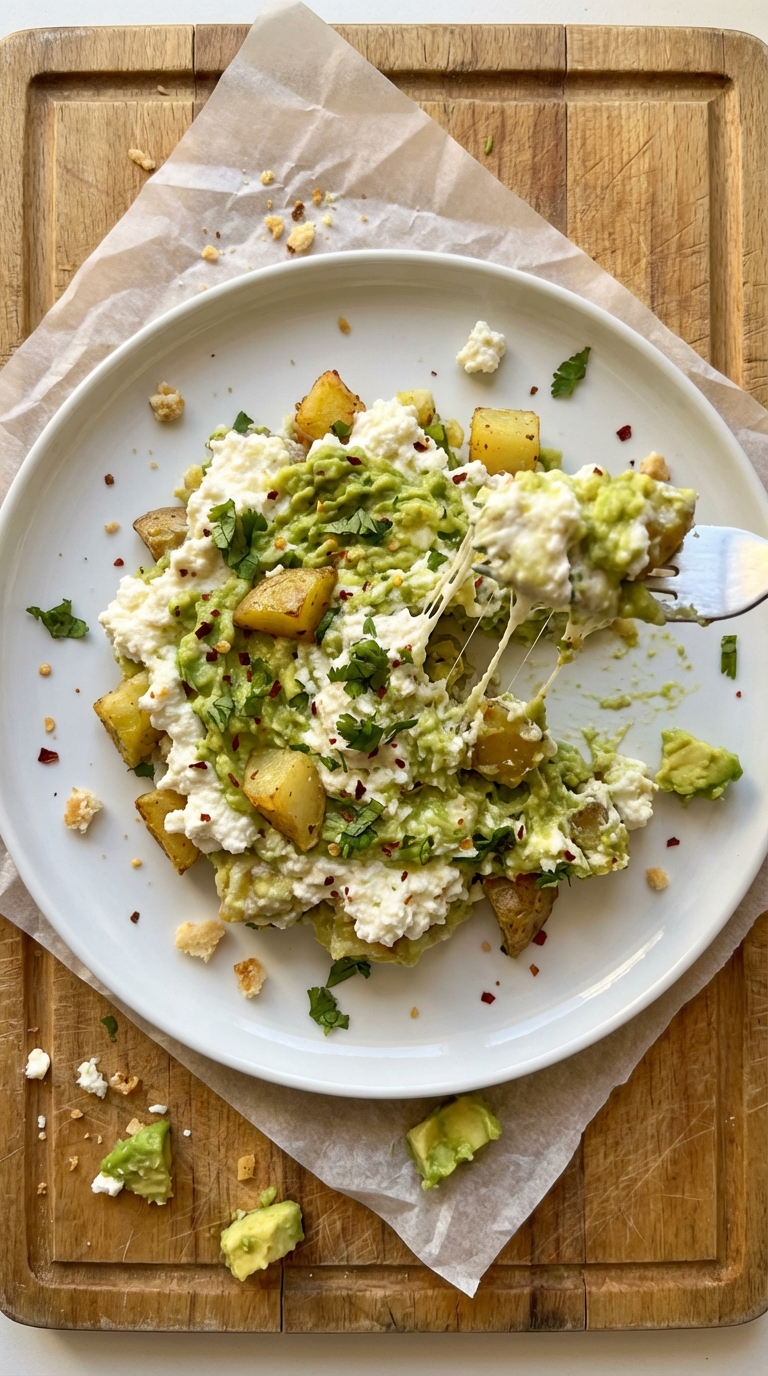 Hash de requesón com abacate