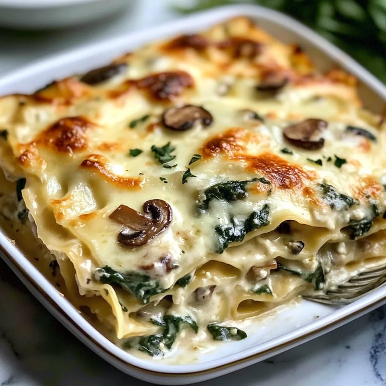 Lasanha Branca de Espinafre e Cogumelos