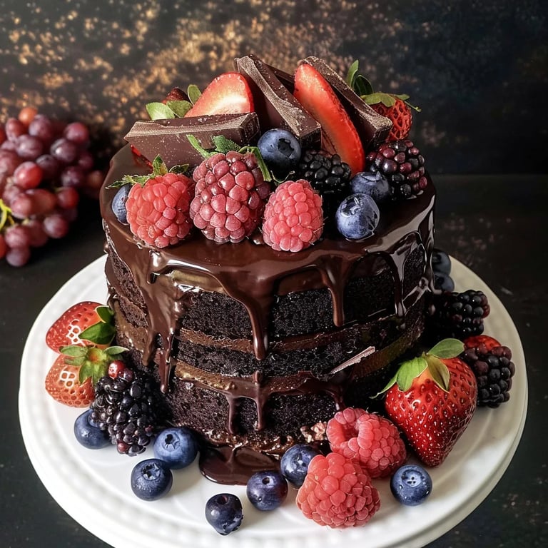 Bolo de Chocolate com Frutas Vermelhas
